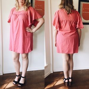 Coral Linen Shift Dress with Flowy Sleeves